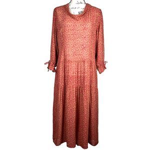 Bitte Kai Rand Sz S Semi-Sheer Long Puff Sleeve Maxi Dress Pink Cowl Neck Boho